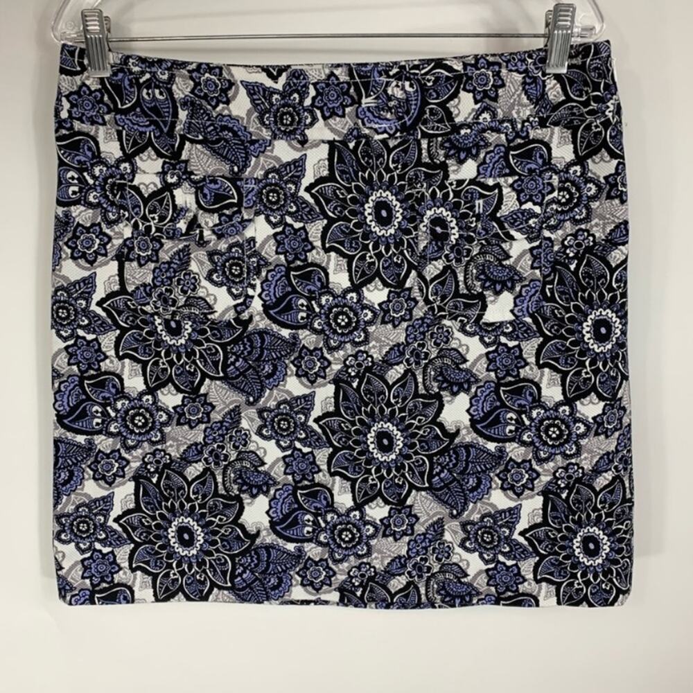 LOFT Skirt Floral Paisley Black Blue White Skirt Sz 10